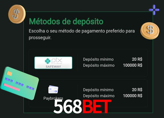 O cassino 568Bet oferece uma grande variedade de métodos de pagamento